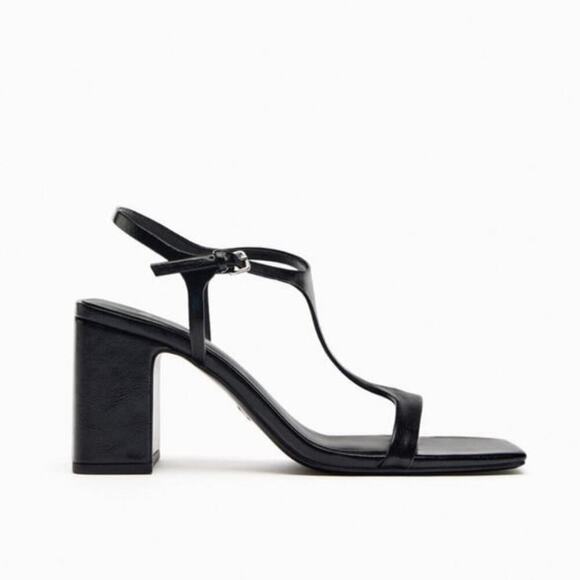 Zara Black BLOCK HEEL SANDALS Size 7.5 US - Picture 6 of 14